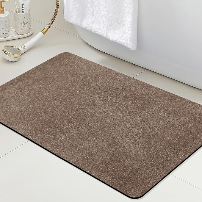 Non Slip Bath Mat, Thin Bathroom Rugs Fit Under Door, Quick Dry Bath Mats, Machine Washable Bath Rugs for Bathroom, Bathtub & Kitchen, Bathtub & Kitchen, Brown/Marble/32 x20