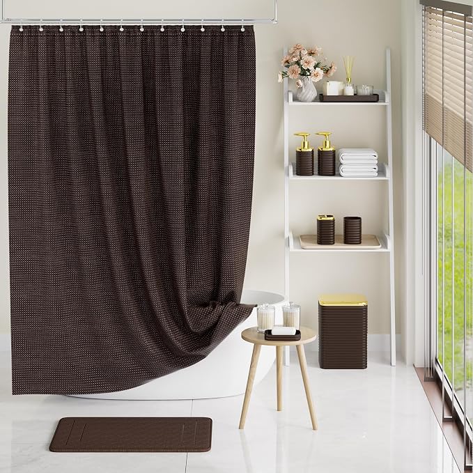 Bathroom Set - 25PC Bathroom Sets with Shower Curtain and Rugs, Brown Bathroom Set, Bathroom Accessory Set, Luxury Bathroom Accessories Set, Trash Can, Toilet Brush, Soap Dish & Soap Dispenser