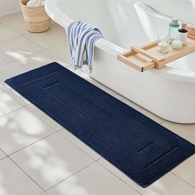 GRANNY SAYS Blue Bathroom Rug 59" x 20", Non-Slip Microfiber Bath Mat | Ultra-soft, durable TPR backing for reliable grip, fast water absorption, machine washable for Vanity, Shower, Tub