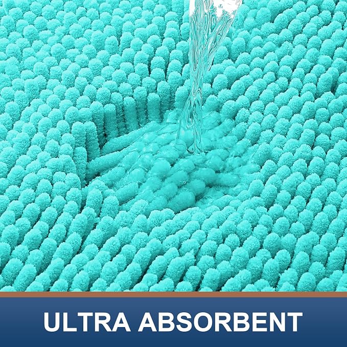 Smiry Bathroom Rugs 47X17, Luxury Chenille Extra Soft Absorbent Bath Mat | Turquoise, Machine Washable Non-Slip Plush Bath Mats for Bathroom, Tub, Shower, and Floor, Home Decor