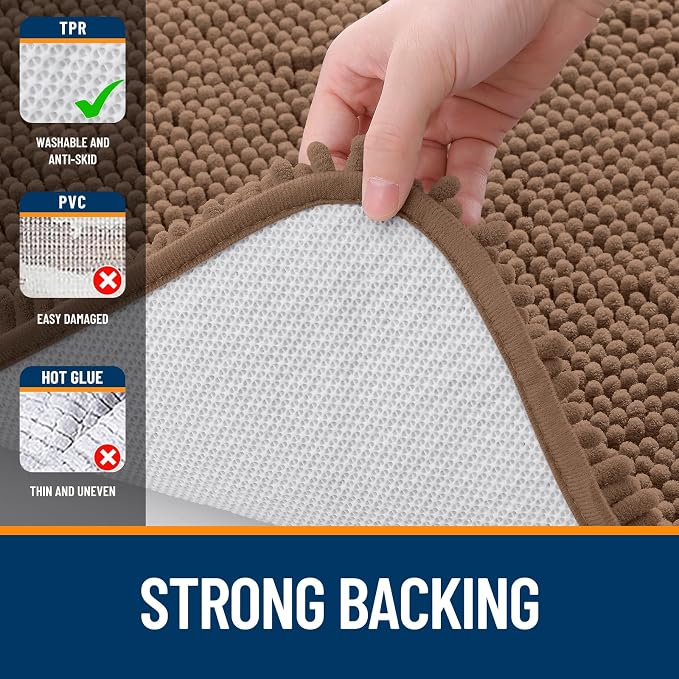 OLANLY Bathroom Runner Rugs 70x24, Extra Soft Absorbent Chenille Bath Rugs | Mocha, Quick-Drying Rubber Backing, Machine Washable Long Bath Mat for Bathroom Floor, Tub and Shower, Home Decor Accessories