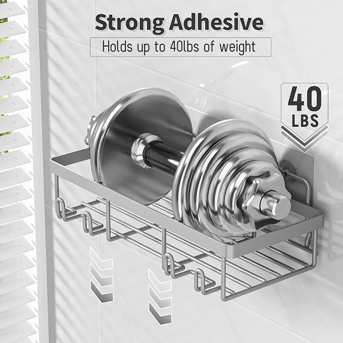 Liuoud 5 Pack Shower Caddy for Inside shower, Grey Bathroom Storage Decor | Large Rustproof Stainless Steel Organizer with Strong Adhesive, No Drilling Wall Mounted Shelves, Bathroom Accessory Set