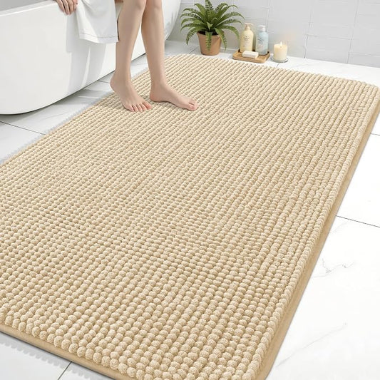 Arotive Chenille Bathroom Rugs 70x46, Soft Absorbent Bath Mat, Beige | Rubber Backing, Machine Washable Dry Bath Mats for Bathroom Floor, Tub and Shower, Home Decor Accessories