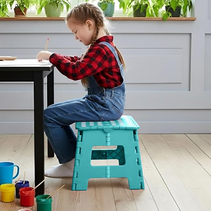 Utopia Home Folding Step Stool with Handle – 9 Inch Anti Slip Collapsible Stool – Holds Up to 300 lbs – Sturdy Plastic Step Stool Foldable for Kitchen, Bathroom and Home Use (1-Pack, Teal) | Foldable step stool with anti-slip surface, built-in handle, ...