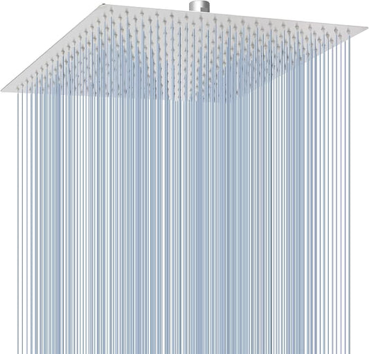 Voolan Oversize Rain Shower Head - High Flow Square Rainfall Showerhead - Waterfall Full Body Coverage - Universal Ceiling or Wall Mount (16 Inch, Brushed Nickel)