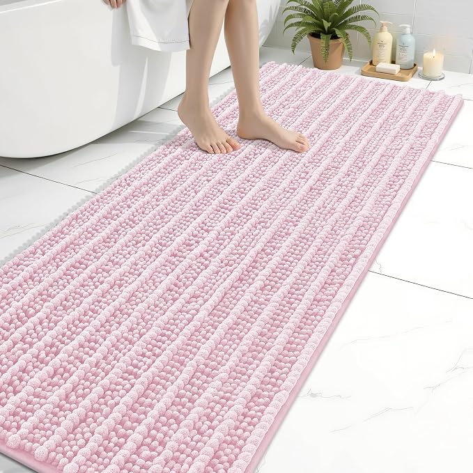 Arotive Bathroom Rugs Mat 70x24, Soft Absorbent Chenille Shaggy Bath Mat | Pink, Machine Wash Dry, Bath Rugs for Bathroom Floor, Tub and Shower, Home Decor Accessories