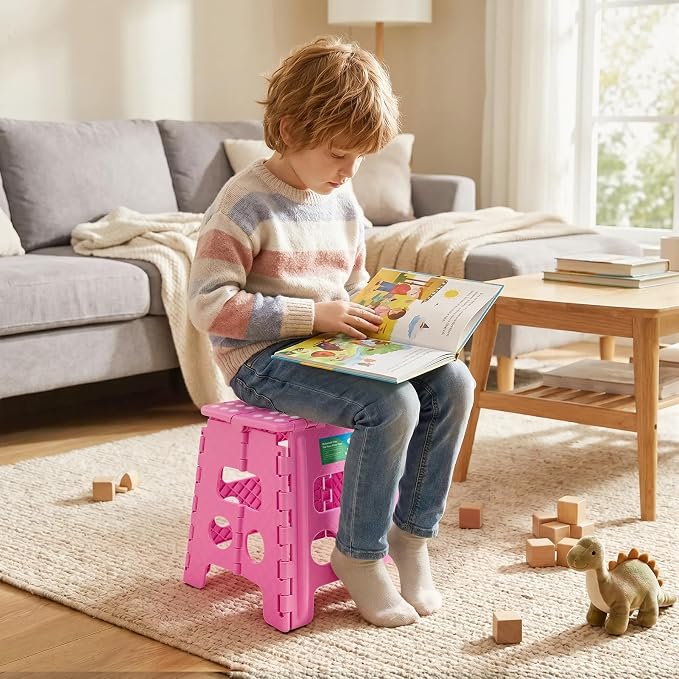 Dyforce Folding Step Stool 13 Inch,300lbs Foldable Stool for Adults & Kids | Stepping Stool Pink,Non-Slip Plastic Compact Foot Stool with Carry Handle,Lightweight for Bathroom Kitchen Bedroom Garden