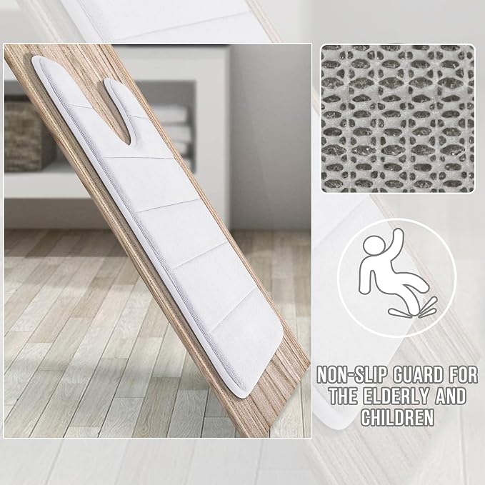 Yimobra Memory Foam Toilet Bath Mat U-Shaped, Soft and Comfortable, Super Water Absorption, Non-Slip, Thick, Machine Wash and Easier to Dry for Bathroom Commode Contour Rug, 24 X 24 Inches, White