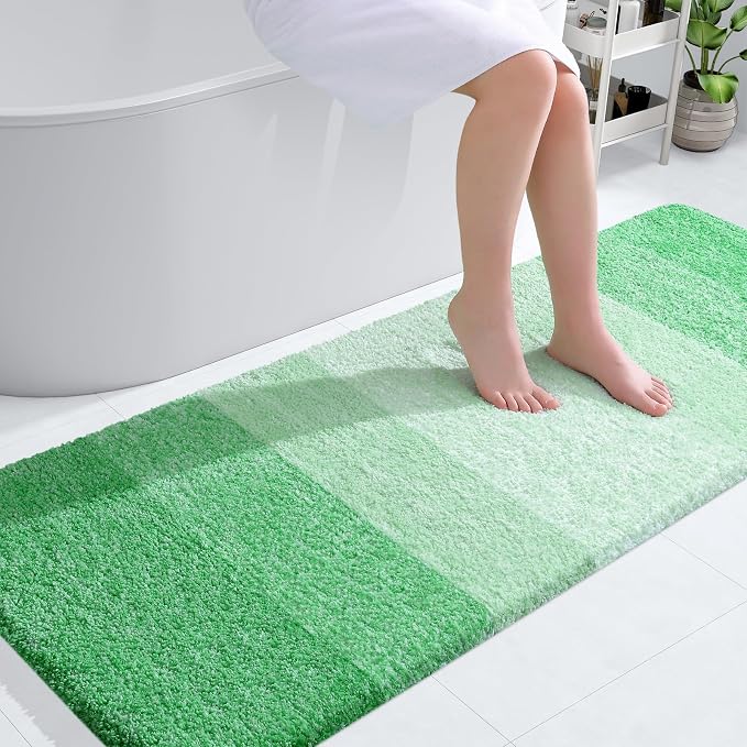 OLANLY Bathroom Runner Rug 59x24, Extra Soft Absorbent Microfiber Bath Rugs | Green, Non-Slip Quick-Drying Rubber Backing, Machine Washable Long Bath Mat for Floor, Tub and Shower, Home Decor Accessories