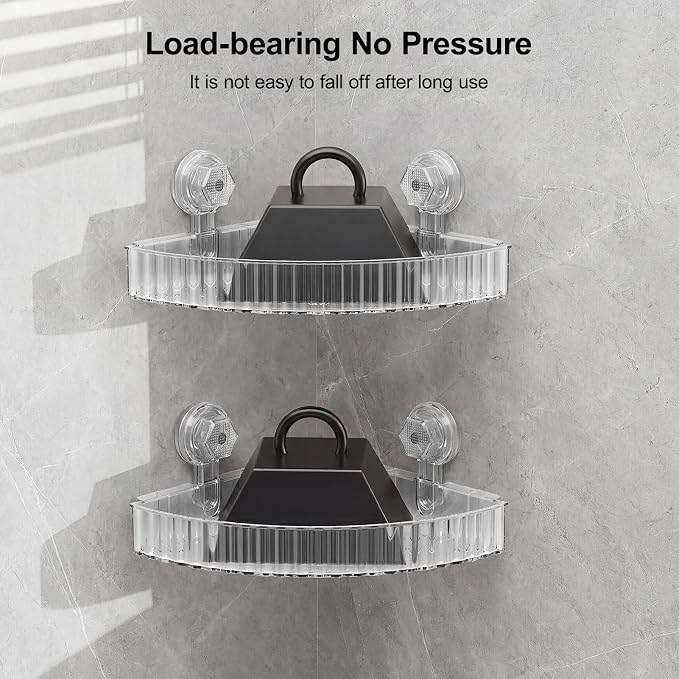 Adhesive Shower Caddy Suction Cup Shower Shelves for Inside Shower No Drilling Bathroom Organizers and Storage Wall Shelf Rack Clear(clear,corner)