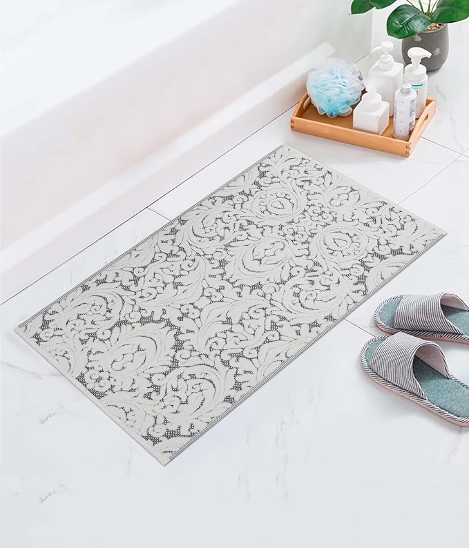 COTTON CRAFT Bath Tub Mat - 1 Pack Sculpted Jacquard Bathroom Mat - Black | Heavyweight 1100 GSM Damask Terry Jacquard Absorbent Luxurious Step Out Floor Mat - Shower Mat -Not a Bath Rug - 21x34