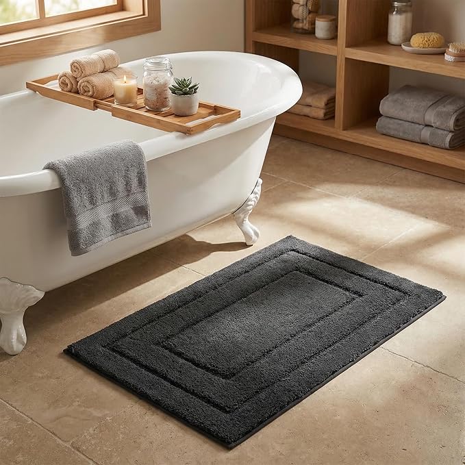 GRANNY SAYS Charcoal Gray Bathroom Rug 24" x 36", Non-Slip Bath Mat | Ultra-soft, durable TPR backing for reliable grip, fast water absorption, machine washable for Vanity, Shower, Tub
