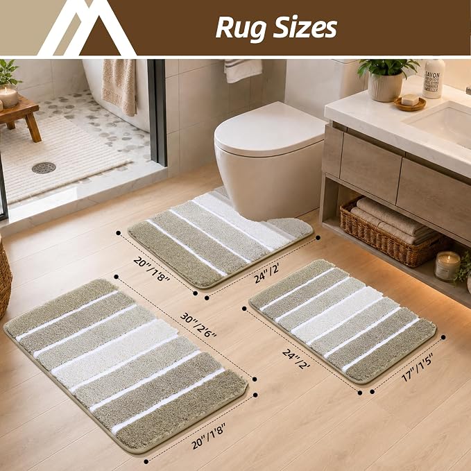 COSY HOMEER Toilet Rugs U-Shaped 24"x20", Ultra Soft Absorbent Bath Mat | Non-Slip TPR Backing, Machine Washable Shaggy Rug for Toilet,Beige & White