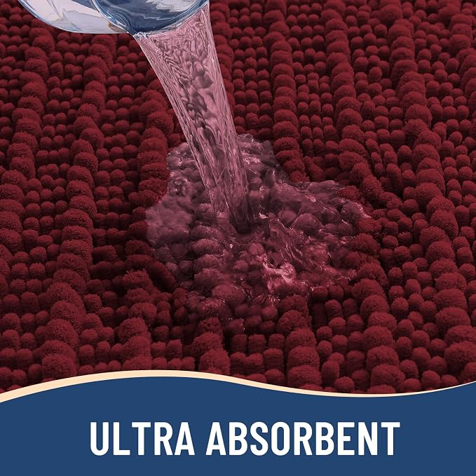 Arotive Toilet Rugs U-Shaped 24x20, Soft Absorbent Chenille Shaggy Bath Mat | Burgundy, Machine Wash Dry, Bath Rugs for Bathroom Floor, Tub and Shower, Home Decor Accessories