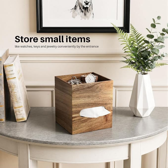 Square Tissue Box Holder with Storage Tray Tissue Box Cover, Tissues Cube Boxes Cover for Nightst, Dining Table, Dressing Table, Tea Table, Coffee Bar (Brown)
