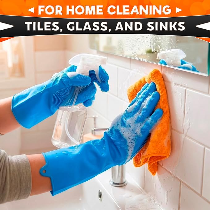 ALPENKOK Silicone Dishwashing Gloves with Scrubber – Non-Slip Silicone Gloves for Washing Dishes | Household Use