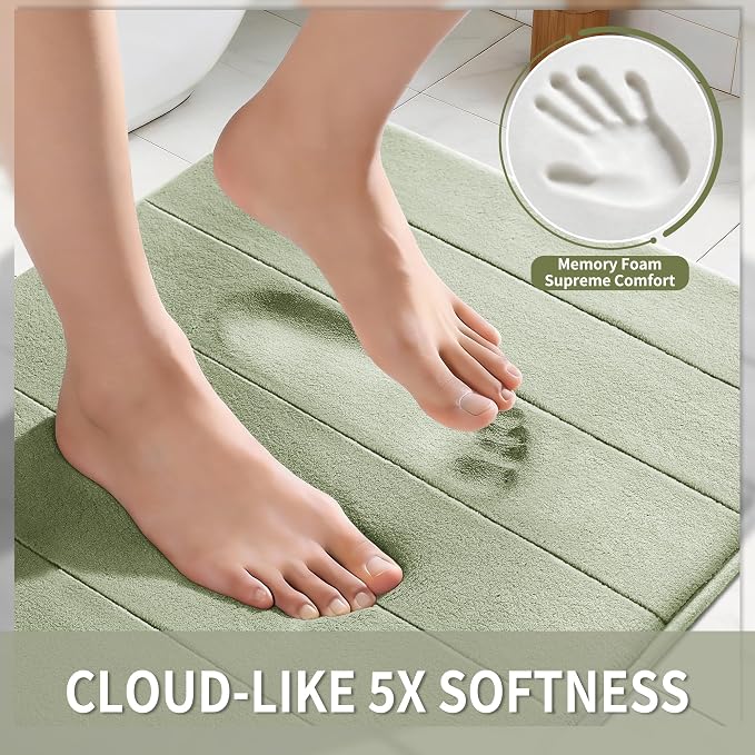 Yimobra Bathroom Runner Rugs 72"x24" Non Slip Washable Memory Foam Bath Mat, Super Soft Water Absorbent Hallway Carpet for Vanity Tub Shower, Sage Green