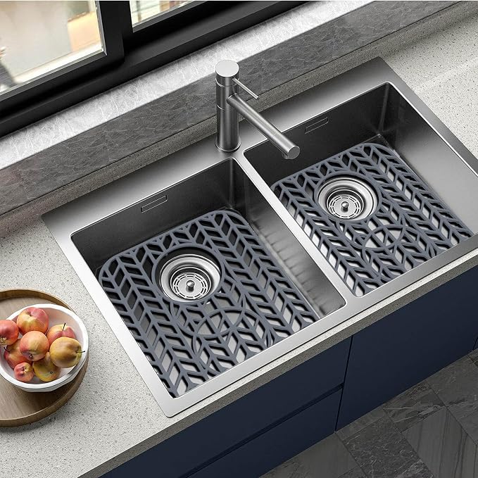 Sink Protectors for Kitchen Sink 12x11 & 13x11,Silicone Kitchen Sink mats Protector for Bottom of Farmhouse Sink(13.58"×11.6" Gray)