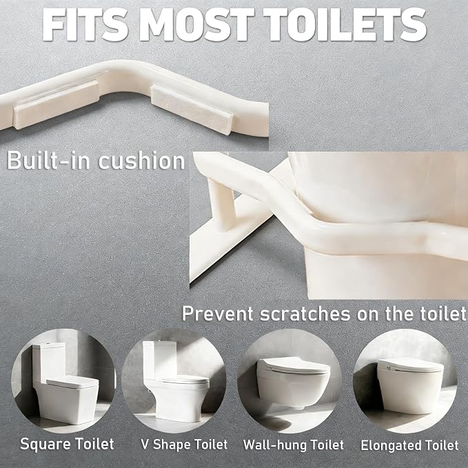 Toilet Safety Rails for Seniors - Toilet Safety Frame with Nighttime Reflective Armrests & Base, 3-Speed Height Adjustment, Toilet Support Frame Fits Most Toilets (Brown)
