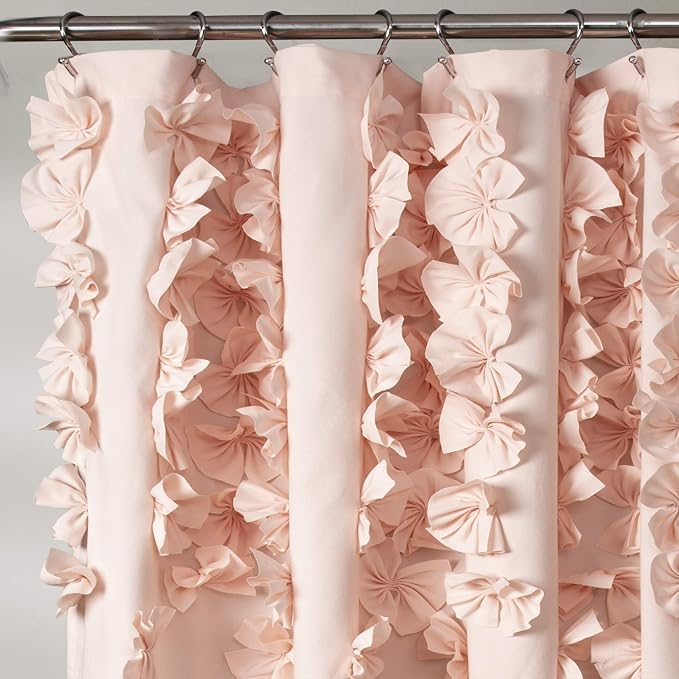 Lush Decor Riley Shower Curtain, 72" W x 72" L, Blush - Bathroom Curtain - Coquette Decor - Bow Shower Curtains - Cottage Core - Fabric Shower Curtains
