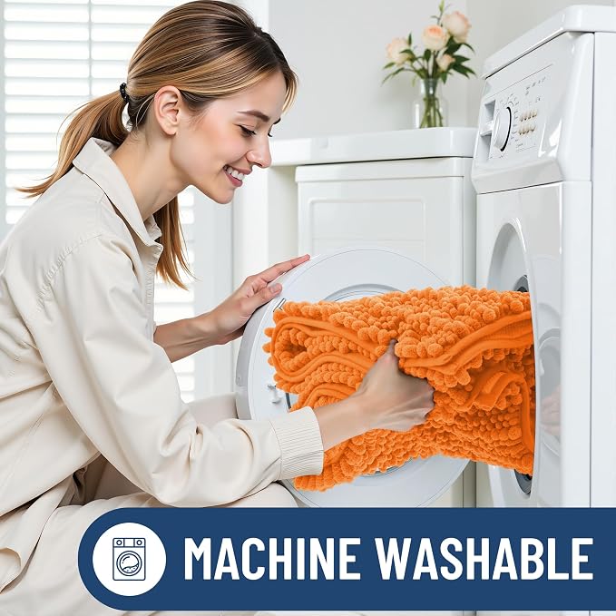 Smiry Bathroom Rugs 24X16, Extra Soft Rubber Backing Chenille Bath Mats | Orange Machine Washable Non Slip Quick Dry Bath Mats for Bathroom Floor, Tub, Shower, Home Decor Accessories