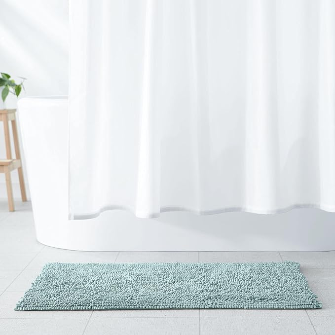 Amazon Basics Bathroom Rugs, Extra Soft Absorbent Shag Bath Rugs, Non-Slip Backing,Quick Drying,Machine Washable,Plush Comfort for Bathroom Floor,Tub and Shower, 21" x 34",Seafoam Green, (Pack of 12)