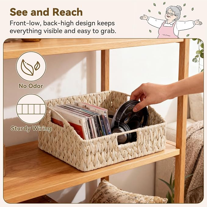 GRANNY SAYS Wicker Storage Baskets for Shelves, Large Wicker Basket | Wicker Storage Baskets for Pantry, Open Front Basket for Shelves, Kitchen Storage Baskets, Decorative Basket for Home Decor
