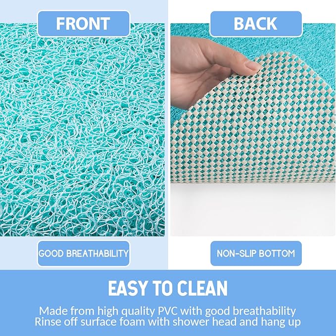 Hargiis Non-Slip Bathtub Mat, 2 Pack Anti Slip Shower Mat, Fast Drying Bathtub Mats, Foot Scrubber Mat, Anti Slip Mat for Tub, Floor, Bathroom, Kitchen, Home, Hotel (Turquoise Blue 24"×16"+24"×16")