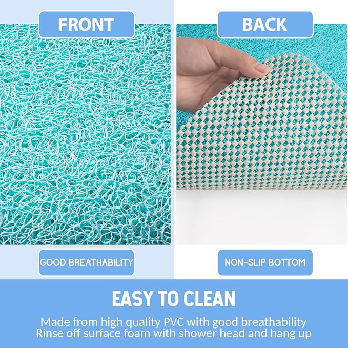 Hargiis Non-Slip Bathtub Mat, Anti Slip Shower Mat, Fast Drying Bathtub Mats, Foot Scrubber Mat, Anti Slip Mat for Tub, Floor, Bathroom, Kitchen, Home, Hotel (Turquoise Blue 40"×16")