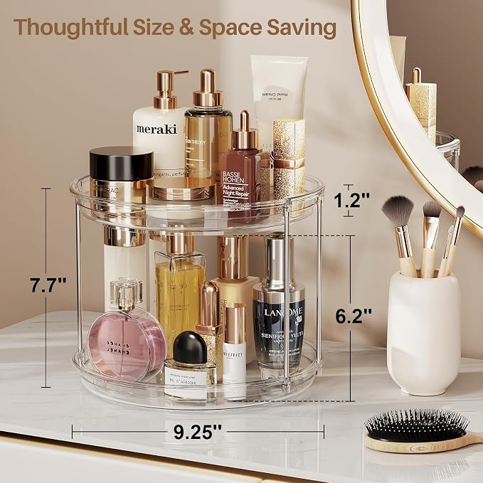LAMU 2 Tier Lazy Susan Turntable Organizer 9.25'' Rotating Spice Rack Organization for Cabinet, Kitchen, Pantry, Countertop, Bathroom, Vanity, Medicine Cabinet Organizer, Clear
