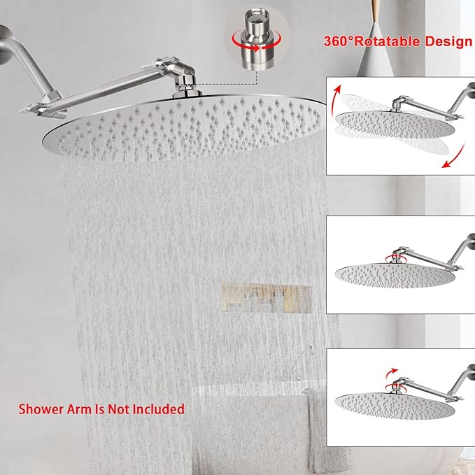 NearMoon Rain Shower Head, Ultra-Thin Design-Pressure Boosting, Awesome Some Experience, High Flow Stainless Steel Rainfall Head (16 Inch, Brushed Nickel)
