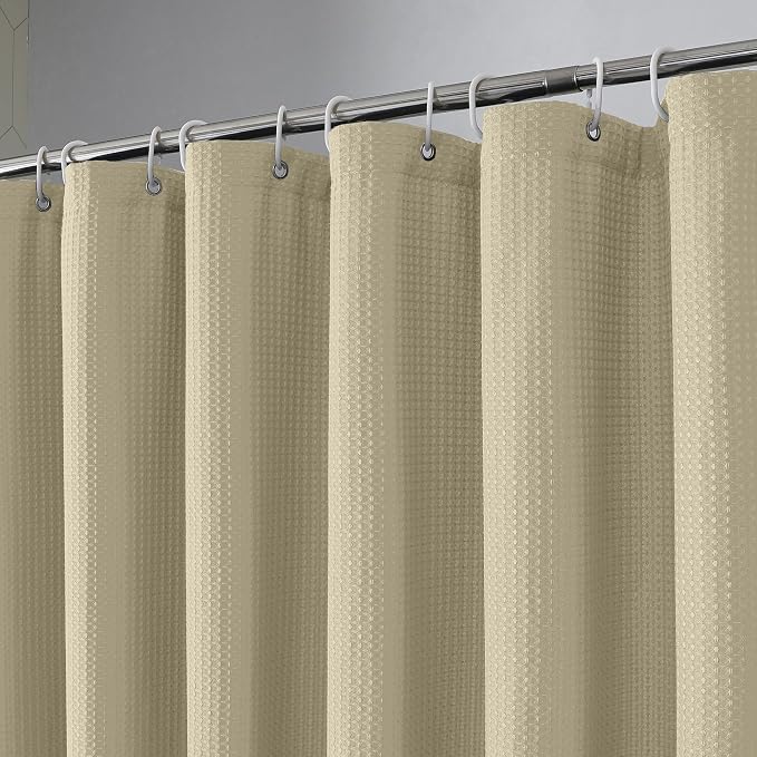 Waffle Shower Curtain Set for Bathroom, Textured Heavy Duty Fabric Bath Curtains, Luxury Hotel Weighted 230GSM Bathroom Decor with 12 Plastic Hooks, Machine Washable, 72Wx72L, Taupe