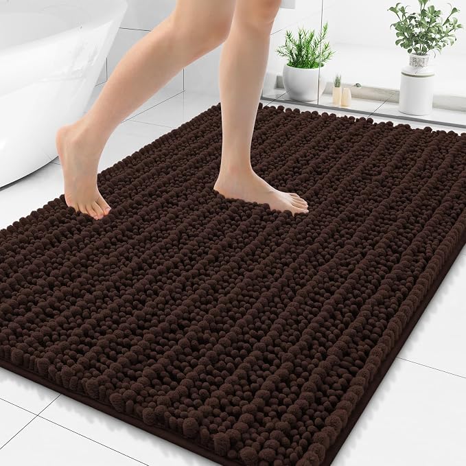 Smiry Bathroom Rugs 48X32, Extra Soft Rubber Backing Chenille Bath Mats | Brown Machine Washable Non Slip Quick Dry Bath Mats for Bathroom Floor, Tub, Shower, Home Decor Accessories