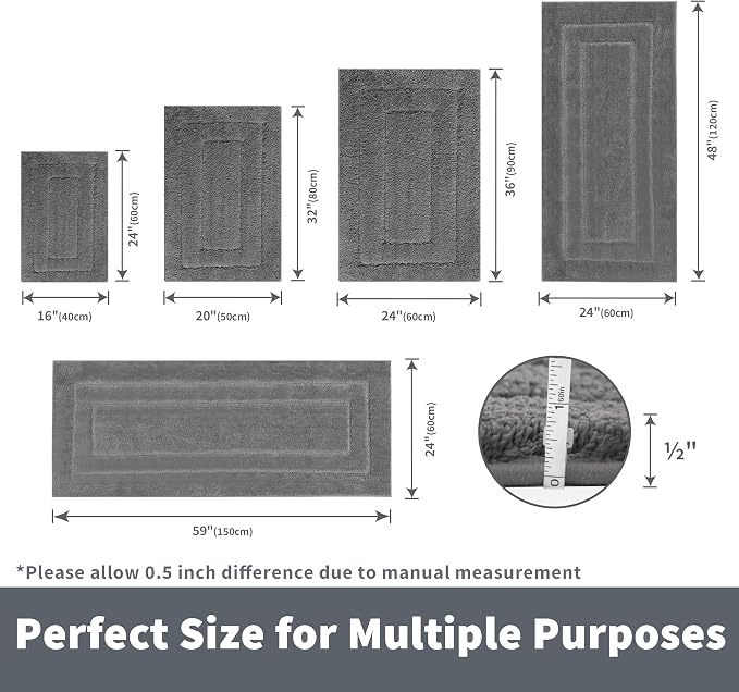 GRANNY SAYS Dark Grey Bathroom Runner Rug 24" x 48", Soft Bath Mat | Non-Slip long rug with TPR Backing, Absorbent, Machine Washable Extra Large Bath Rugs for Double Vanity, Shower, Tub