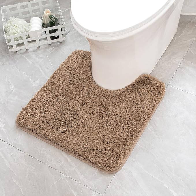 MIULEE Light Brown Microfiber Toilet Bath Rug U-Shaped Contour 20x20 Inch | Absorbent, Non Slip, Quick Dry, Fluffy Bath Rugs for Bathroom Floor Tub Showers, Machine Washable