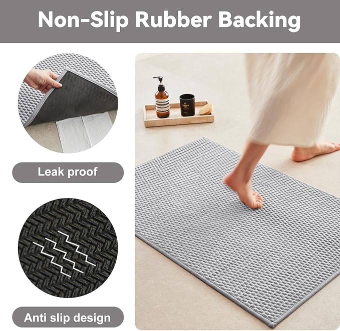 Triohero Bathroom Rugs Non Slip Washable, Super Absorbent Thin Bath Mat Small Quick Dry Low Pile Bathroom Rug, Light Grey 20x30