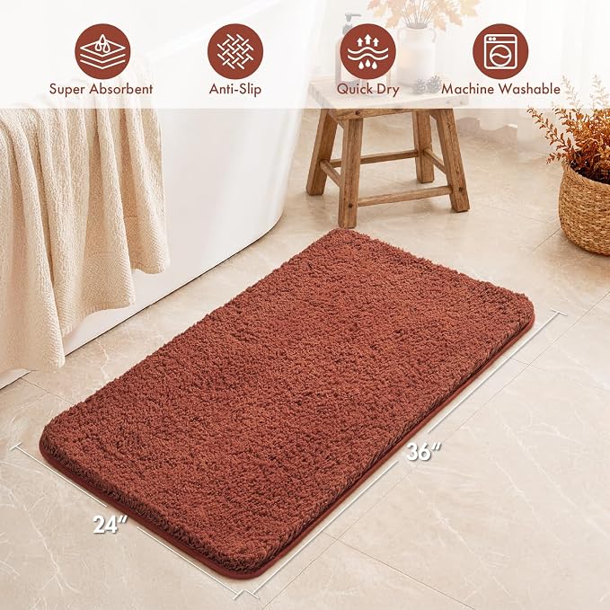 MIULEE Fall Rust Large Bathroom Rugs Soft Microfiber Bath Mat 24x36 Inch | Absorbent, Non Slip, Quick Dry, Fluffy Bath Rugs for Bathroom Floor Tub Showers, Machine Washable