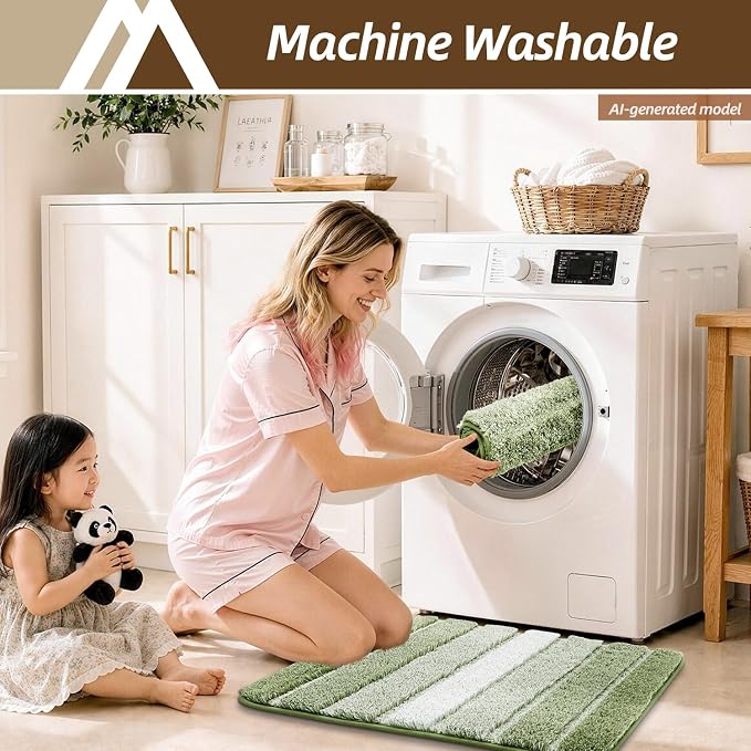COSY HOMEER Toilet Rugs U-Shaped 24"x20", Ultra Soft Absorbent Bath Mat | Non-Slip TPR Backing, Machine Washable Shaggy Rug for Toilet,Green