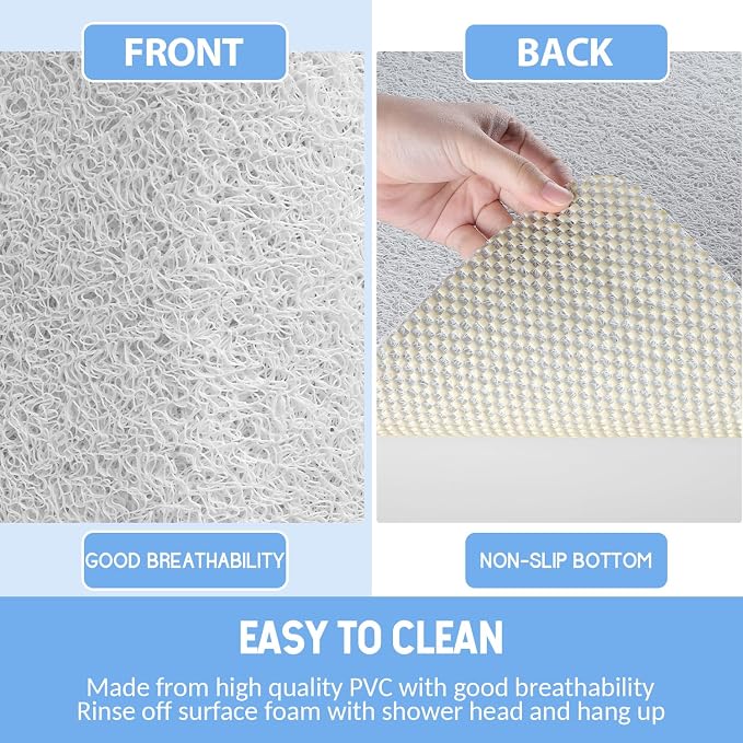 Hargiis Non-Slip Bathtub Mat, Anti Slip Shower Mat, Fast Drying Bathtub Mats, Foot Scrubber Mat, Anti Slip Mat for Tub, Floor, Bathroom, Kitchen, Home, Hotel (White 32"×17")
