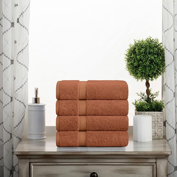 SUPERIOR Egyptian Cotton Plush & Absorbent, Hand Towel Set of 4, Rust | Quick Dry, Soft Luxury Towel Set, Bath Essentials for Bathroom, Guest Bath, Spa, 4 Piece Set, Madeline Towels