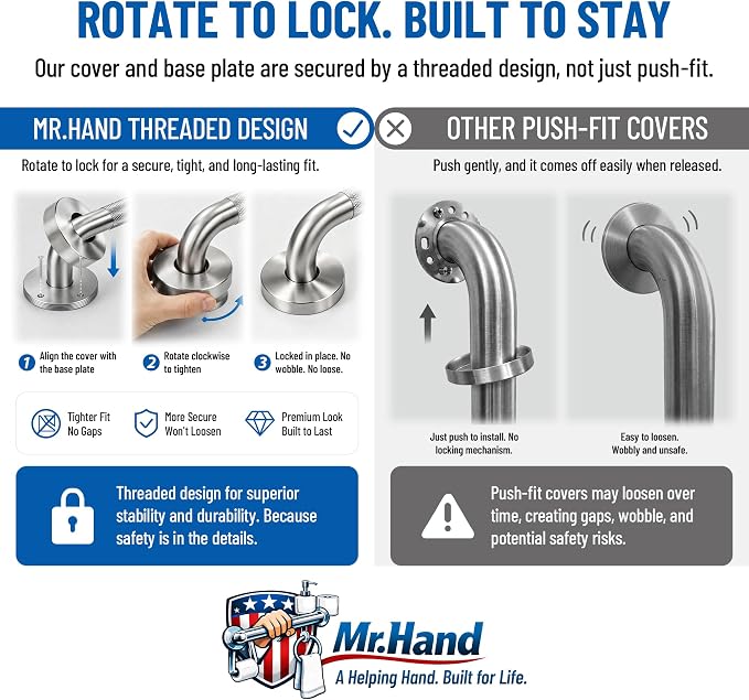 MrHAND Bathroom Safety Grab Bar for Senior, 2 Pack 18 inch, Knurled Brushed | SUS 304 Stainless Steel, Stain Finish, ADA Compliant, Easy Installation, Handicap Grab Bars, Anti-slip Shower Handles