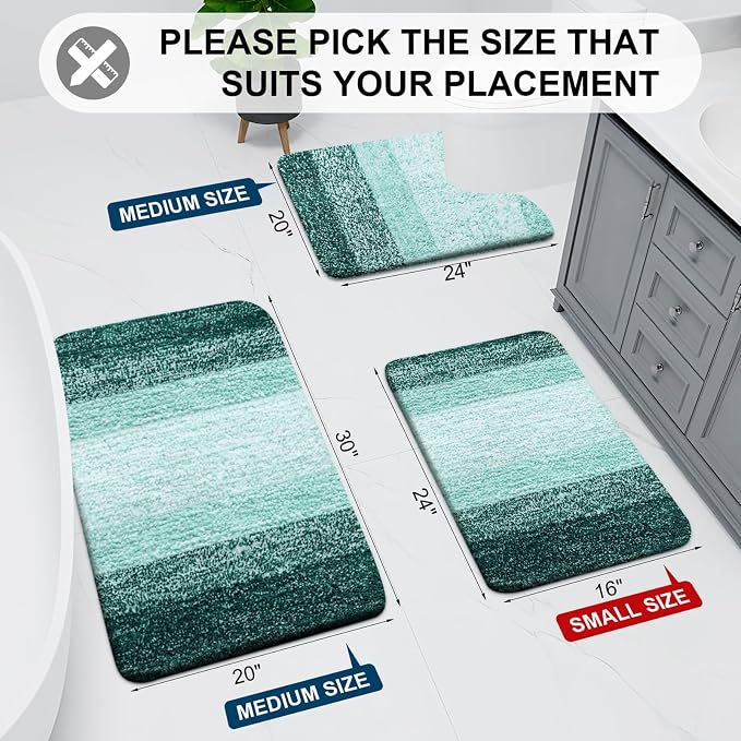 Arotive Microfiber Bathroom Rugs, Shaggy Soft Absorbent Bath Rug, 44x24 | DarkGreen, Rubber Backing Thick Plush Machine Washable Dry Bath Mats for Bathroom, Tub and Shower, Rectangular
