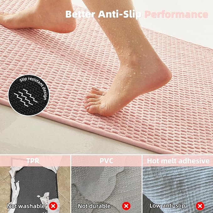 TYUU Bathroom Rugs Non Slip Washable, Super Absorbent Thin Bath Mat Small Quick Dry Low Pile Bathroom Rug, Pink 20"x30"