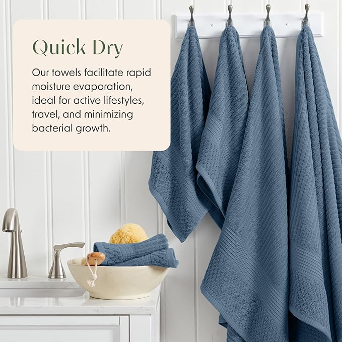 100% Cotton Bath Towel Set | 6-Piece Set | Textured | Ocean | Absorbent & Quick-Dry Bathroom Towels | Textured and Durable Cotton Towels for Bathroom | OEKO-TEX | Krista Collection