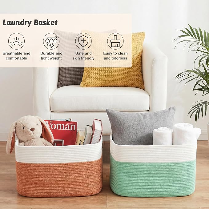 Artfeel Blanket Basket,Rectangle Woven Baskets for Storage,65L Laundry Basket for Decorative Nursery Blanket,Toys,Dirty Clothes and Magazine in Shelves,Baby Room,and Living Room