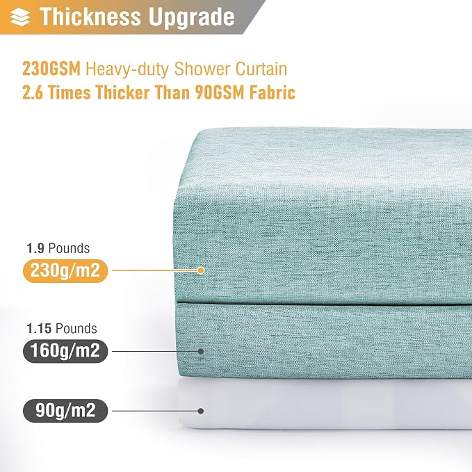 Extra Long Linen Textured Waterproof Shower Curtain Set, 72x96, Teal | Extra Tall Size, 230GSM Polyester, Heavy Duty Cloth, Weighted Hem, 12 Plastic Hooks, Modern Hotel Style, Machine Washable