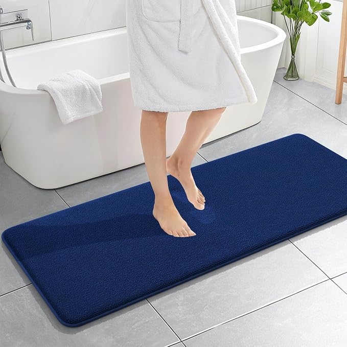 OLANLY Memory Foam Bathroom Runner Rug 59x20, Absorbent Long Bath Mat, Navy | Soft Quick Dry Bath Rugs, Non-Slip Carpet, Machine Washable Mat for Bathroom Floor, Tub and Shower, Home Decor Accessories