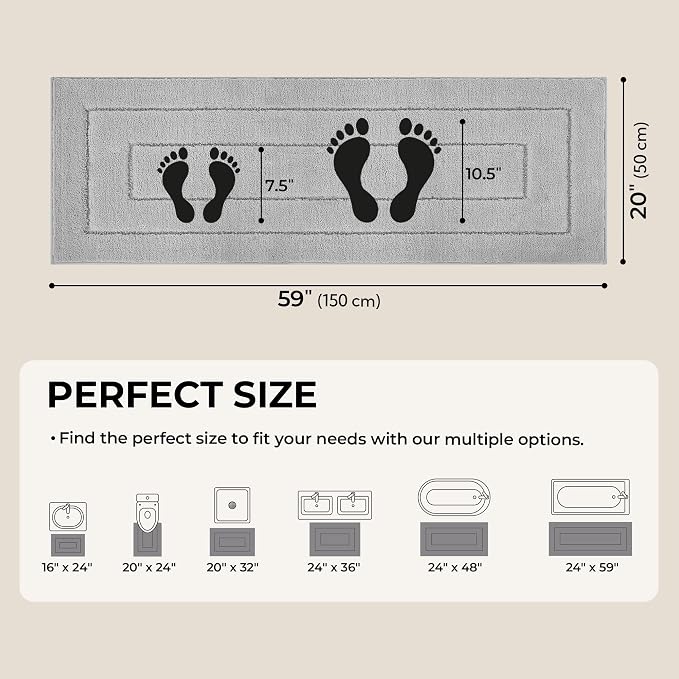 GRANNY SAYS Gray Bathroom Rug 59" x 20", Non-Slip Microfiber Bath Mat | Ultra-soft, durable TPR backing for reliable grip, fast water absorption, machine washable for Vanity, Shower, Tub