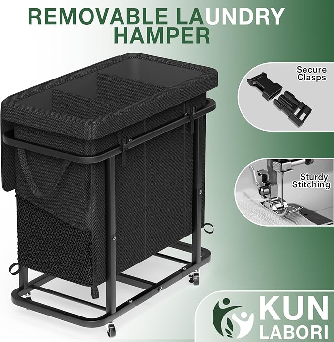 Laundry Basket with Lid,230L Rolling Laundry Hamper with Wheels,Black | Dirty Clothes Hamper with Metal Frame and Removable Bag Design, Suitable for Laundry Room, Bedroom (3 Section)