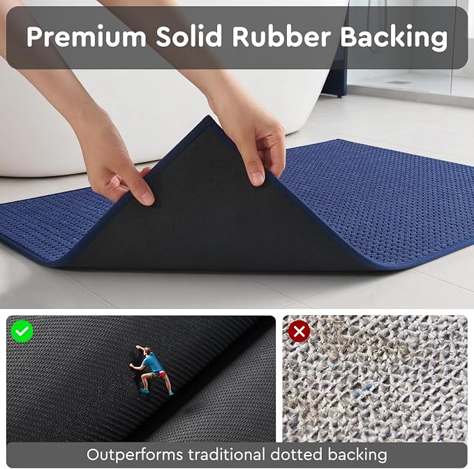 tchdio Bath Mat, Absorbent Bathroom Mat Quick Dry, Thin Bathroom Rugs Fit Under Door, Non Slip Washable Bath Rugs with Solid Rubber Backing, Low Profile Bath Mats for Bathroom, Blue, 24" x 36"